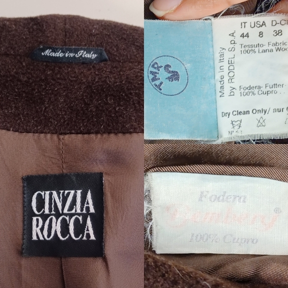 Vintage Cinzia Rocca 100% Wool Sz‎ 8 Old Money Wide-Collar Brown Neutral Coat - Picture 13 of 15
